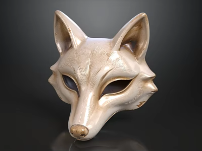 Golden Fox Mask 3D Rendered Design With Detailed Features And Black Background 3d model