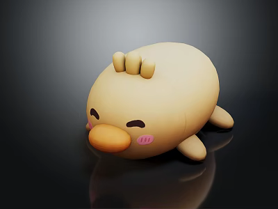 Adorable Yellow Round Animal Toy With Small Ears Orange Beak And Pink Cheeks 3d model