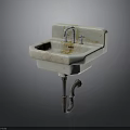 Old Fashioned Stained White Bathroom Sink With Faucet And Drain Pipe
