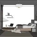 Cozy Tatami Bedroom Interior With Modern Chandelier Decorative Paintings TV And Chair