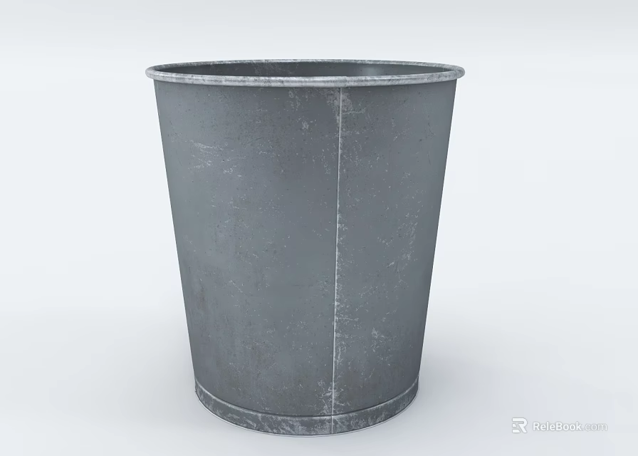 Simple Gray Metal Trash Can For Home Bathroom Or Kitchen Use 3d model 