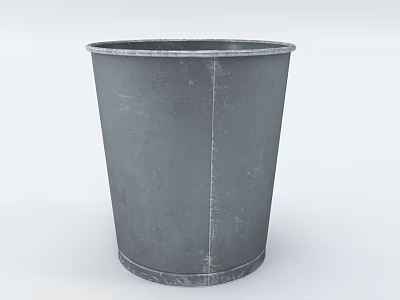 Simple Gray Metal Trash Can For Home Bathroom Or Kitchen Use 3d model