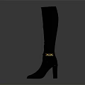 Black Leather Knee High Boots With High Heel And Golden Buckle