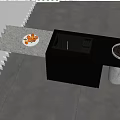 Black Bar Counter Modern Design With Sink Bowl Containing Dark Ingredients On Gray Tiled Floor