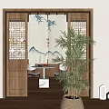 Chinese Style Curtains with Ink Painting Landscape Bamboo Design Linen Fabric for Zen Interior Decoration and Wooden Partition