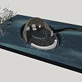Stylish Garden Ornament With Circular Stone Design Small Tree And Water Surface 3d model