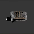 Modern Outdoor Scene With Rocky Structure And Wooden Shelter On Sandy Ground
