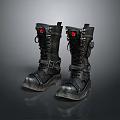 Black Lace Up Boots With Red Accents Metal Buckles And Thick Durable Soles