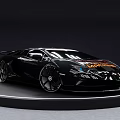 Black Sports Car with Aerodynamic Design on Circular Display Platform