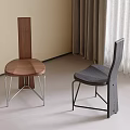 Two Brown And Gray Dining Chairs With Wooden Seats And Metal Legs In Modern Interior