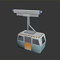 Blue Cable Car Cabin Featuring Transparent Windows Yellow Warning Stripes And Metal Frame