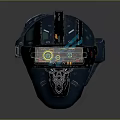Futuristic SciFi Helmet With Blue Metallic Finish Glowing Display And Mechanical Details