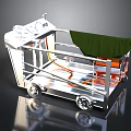 Silver Metal Wheeled Cart With Green Cover And Metal Frame Structure