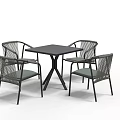 Modern Square Table With Four Woven Cushioned Dark Chairs Set 3d model