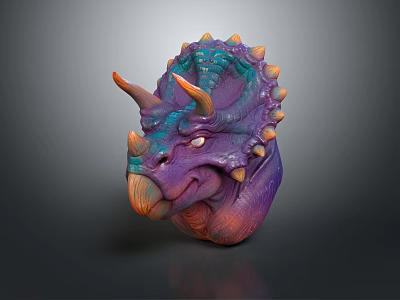 Detailed Colorful Triceratops Head Model With Spiked Frill And Vibrant Skin 3d model