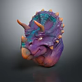 Detailed Colorful Triceratops Head Model With Spiked Frill And Vibrant Skin