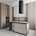 Modern Kitchen Interior With White And Wooden Cabinets Island And Range Hood