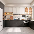 Modern Kitchen Interior With Dark White Cabinets Marble Countertop And Appliances