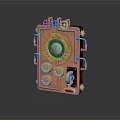 Steampunk Copper Clock With Green Dial Metal Knobs And Gear Components 3d model
