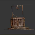 Traditional Ancient Well Architecture With Wooden Pulley Circular Grille And Stone Base