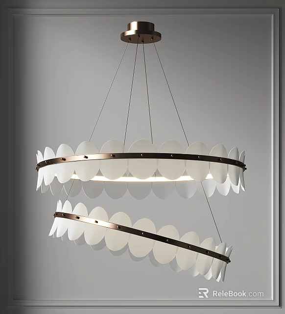 Modern Double Ring Chandelier With White Circular Discs and Metal Frame for Contemporary Interior 3d model 