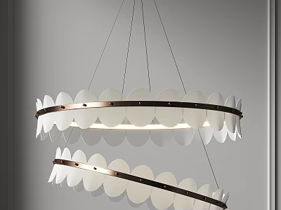 Modern Double Ring Chandelier With White Circular Discs and Metal Frame for Contemporary Interior 3d model