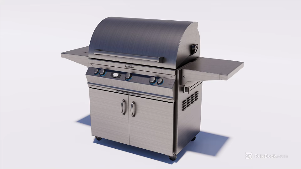 Stainless Steel Outdoor Grill With Side Tables Control Panel And Cabinet Doors 3d model 