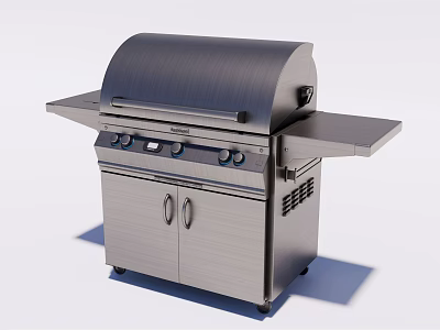 Stainless Steel Outdoor Grill With Side Tables Control Panel And Cabinet Doors 3d model