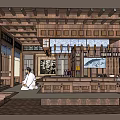Traditional Japanese Restaurant Interior with Wooden Structure Shoji Screens Bar Counter Lanterns and Wine Racks