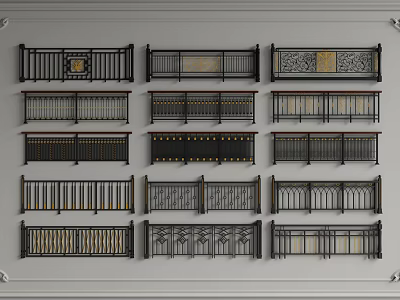 Collection Of Decorative Railings With Various Design Patterns And Different Styles 3d model