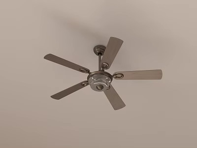Silver Metal Ceiling Fan With Five Blades And Sleek Design For Home Cooling 3d model