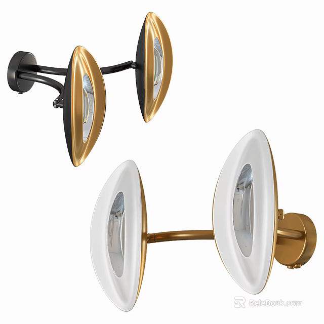 Elegant Modern Wall Sconces Design With Gold Metal And White Glass Shades 3d model 