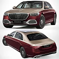 Mercedes-Maybach Luxury Sedan With Burgundy And Gold Exterior Front Grille Multi-Spoke Wheels Rear Emblem