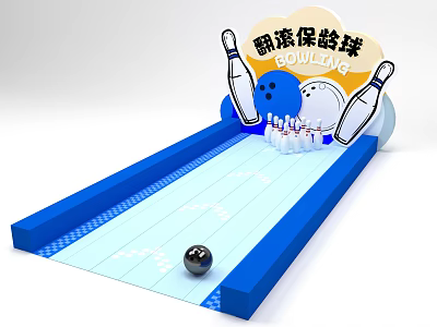 Interactive Zone For Rolling Bowling With Lane Ball And Pins Setup 3d model
