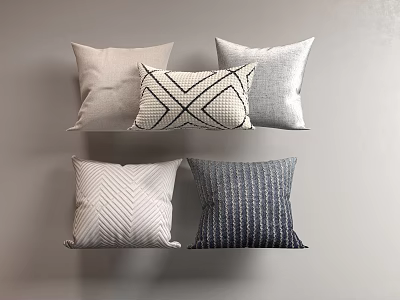 Stylish Beige Gray Decorative Pillows With Crisscross Geometric And Striped Patterns For Home Decor 3d model