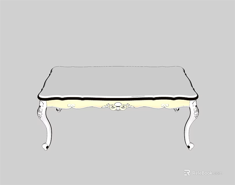 Elegant Classic White Dining Table Set With Carved Legs And Rectangular Top 3d model
