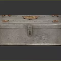 Vintage Metal Box with Engraved Letters Decorative Emblem and Lock Clasp