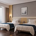 Modern Hotel Room Interior With King Bed Floor to Ceiling Window and City View