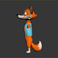 3D Animated Cartoon Fox Game Movie Character With Orange Fur And Blue Vest