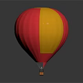 Red Hot Air Balloon With Yellow Trim And Hanging Basket On White Background