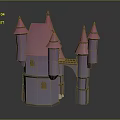 Cartoon Castle Scene With Pink Spire Roofs Multiple Towers And Small Windows