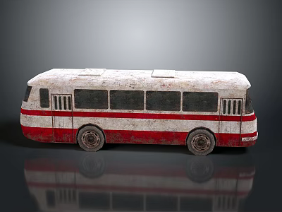 Vintage Red And White Rusty Bus With Weathered Exterior And Retro Design 3d model