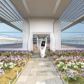 Modern Greenhouse Interior With Stone Path Robot And Various Flowers Under Glass Roof