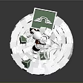 Floating White Astronaut Above Circular Platform With Tablet And Metallic Debris