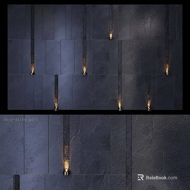 Modern Stone Wall Decor With Vertical Strips And Recessed Lighting 3d model 