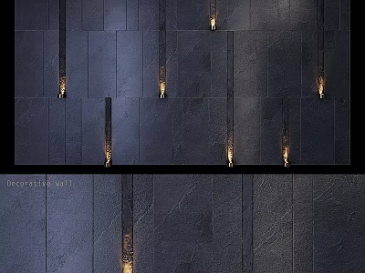 Modern Stone Wall Decor With Vertical Strips And Recessed Lighting 3d model