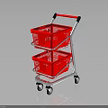 Red Two Tiered Shopping Cart With Red Baskets Black Handle And Wheels