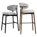 Modern Upholstered Bar Stools in Gray White Fabric with Black Metal and Wooden Legs