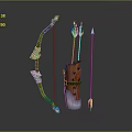 Traditional Decorative Bow And Arrows With Blue Orange Details For Weapon Collection