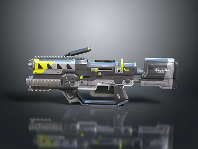 Metallic Sci Fi Weapon Featuring Yellow And Black Accents And Futuristic Design Details 3d model